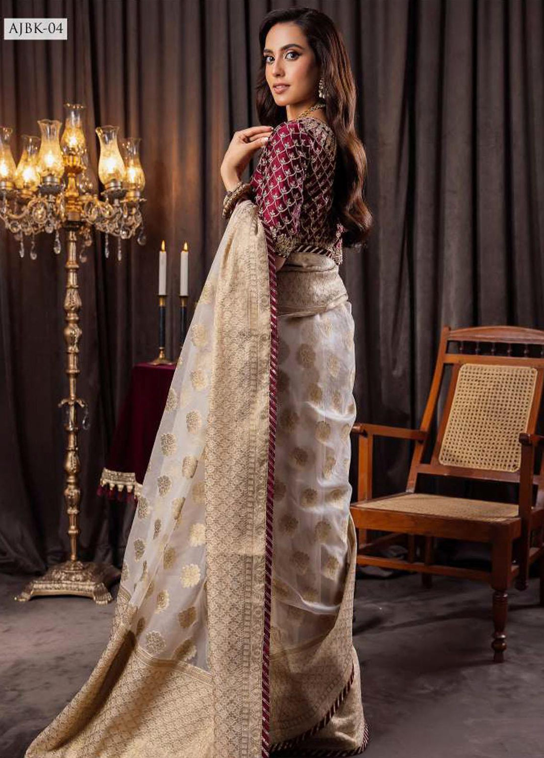 Bekhudi By Asim Jofa Embroidered Woven  Unstitched Saree AJ23B AJBK-04 - Luxury Collection