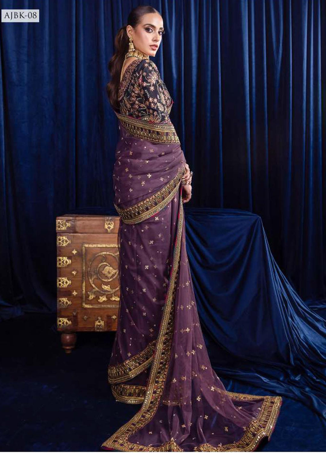 Bekhudi By Asim Jofa Embroidered Net  Unstitched Saree AJ23B AJBK-08 - Luxury Collection