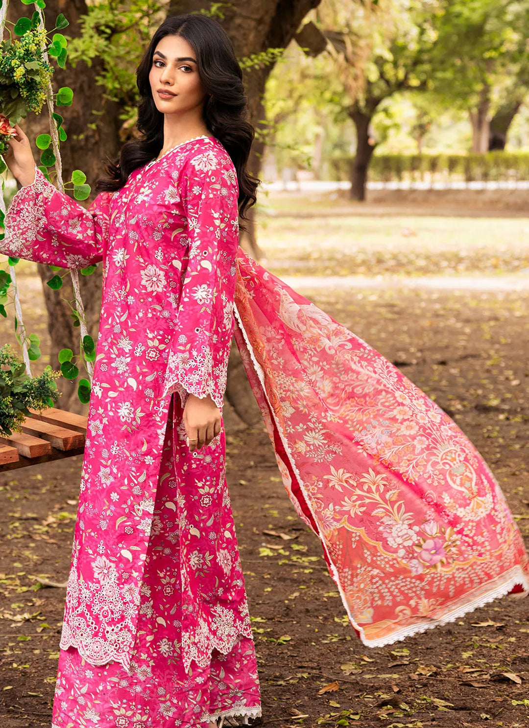 Bella By Fiona Embroidered Chikankari Suit Unstitched 3 Piece FO24B Begonia - Summer Collection