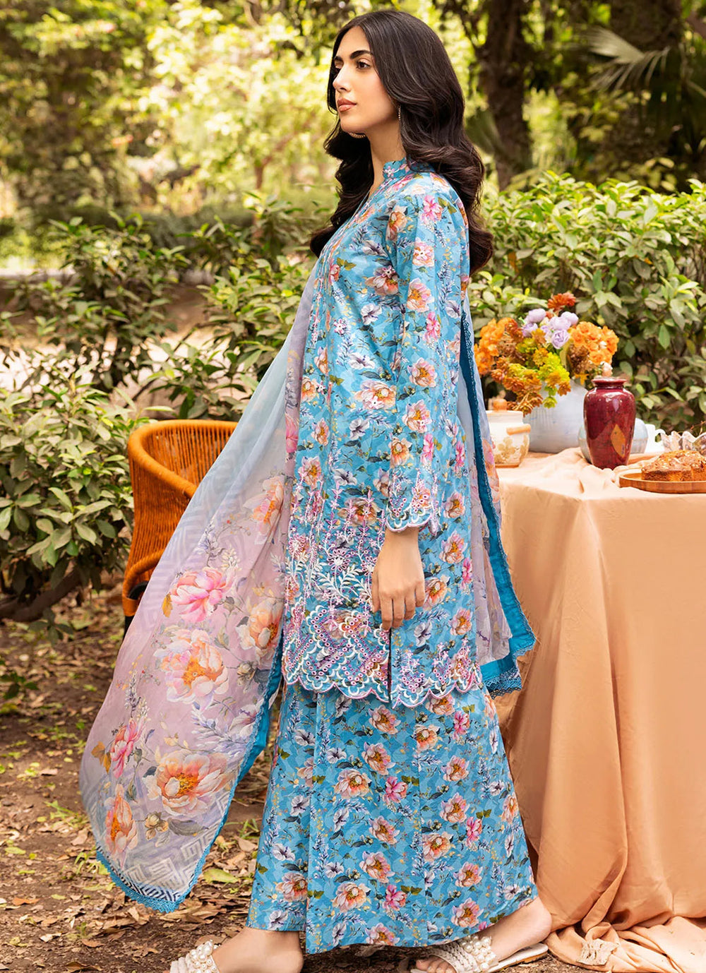 Bella By Fiona Embroidered Chikankari Suit Unstitched 3 Piece FO24B Fiordaliso - Summer Collection