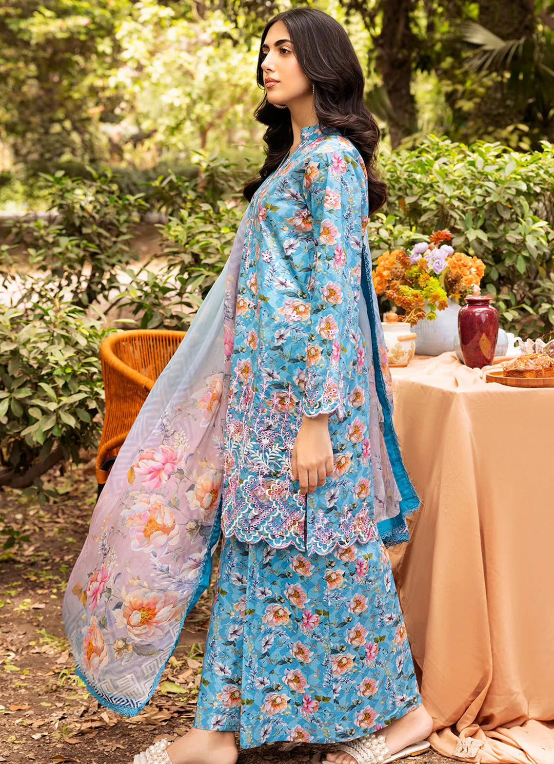 Bella By Fiona Embroidered Chikankari Suit Unstitched 3 Piece FO24B Fiordaliso - Summer Collection