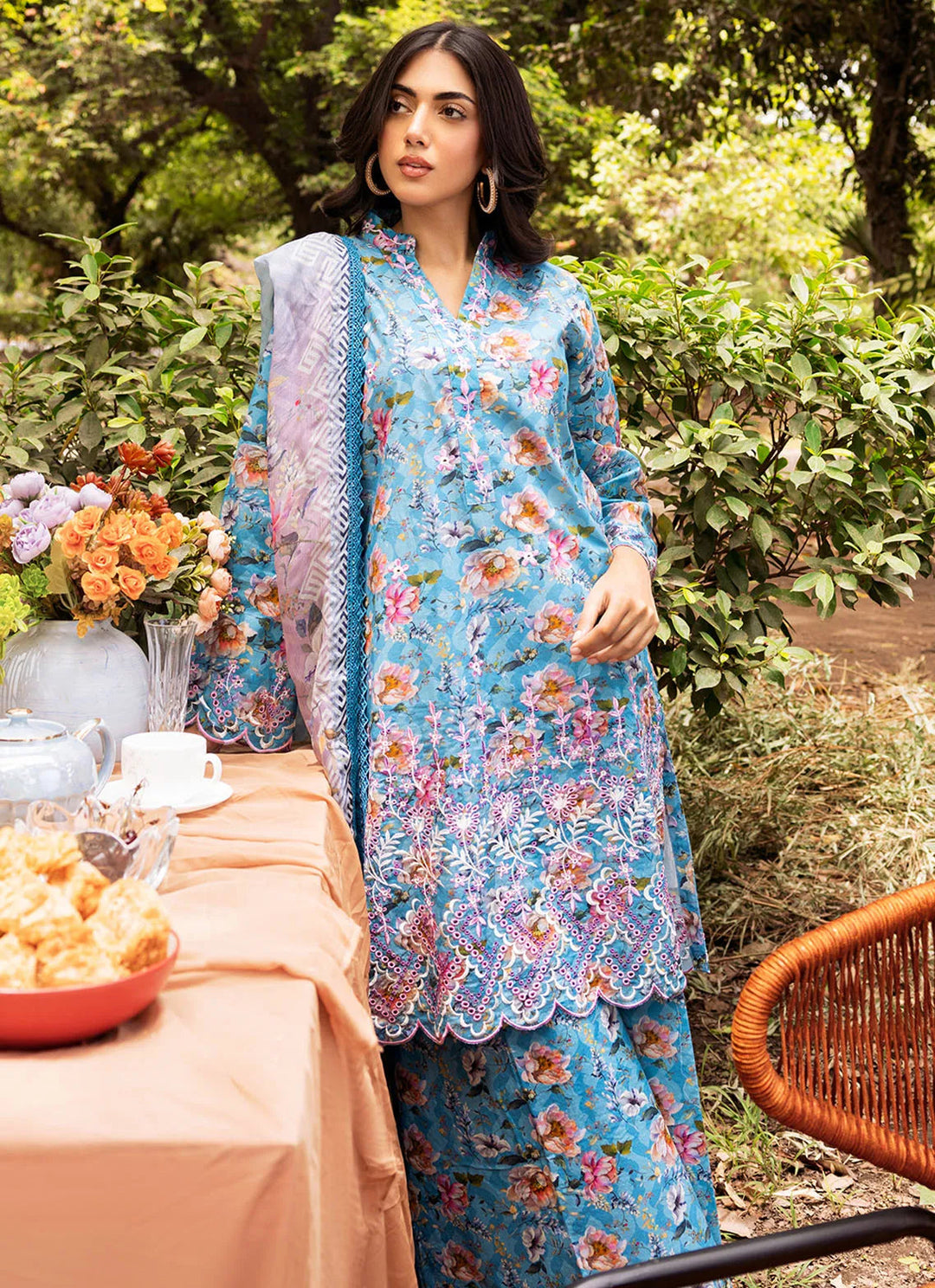 Bella By Fiona Embroidered Chikankari Suit Unstitched 3 Piece FO24B Fiordaliso - Summer Collection