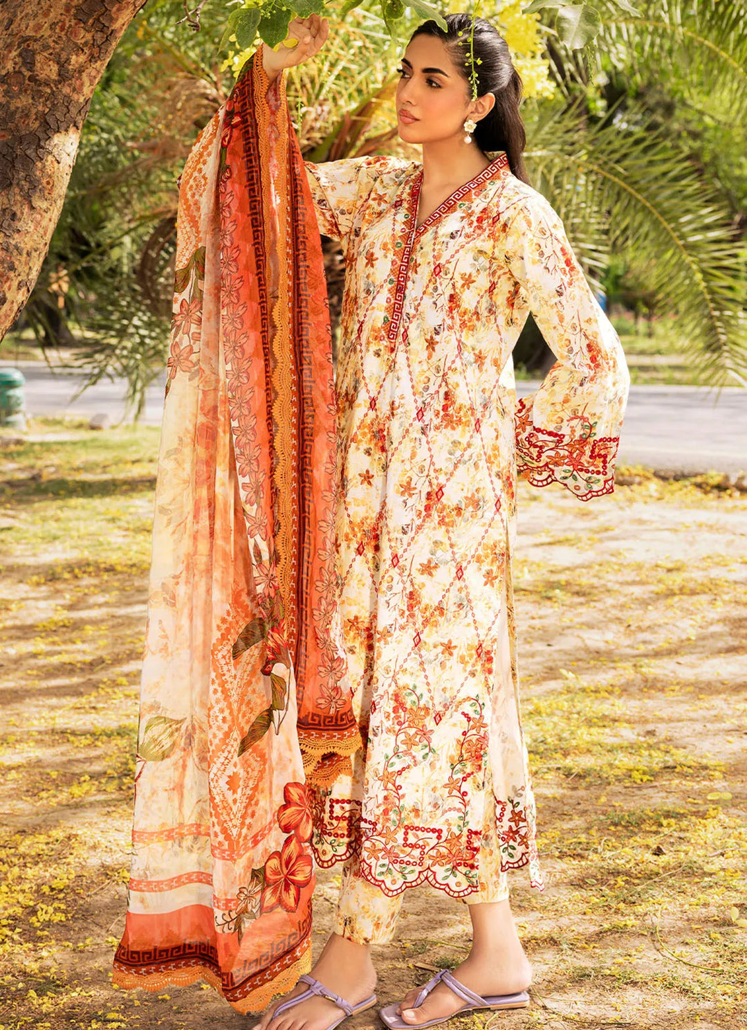 Bella By Fiona Embroidered Chikankari Suit Unstitched 3 Piece FO24B Gelsomino - Summer Collection