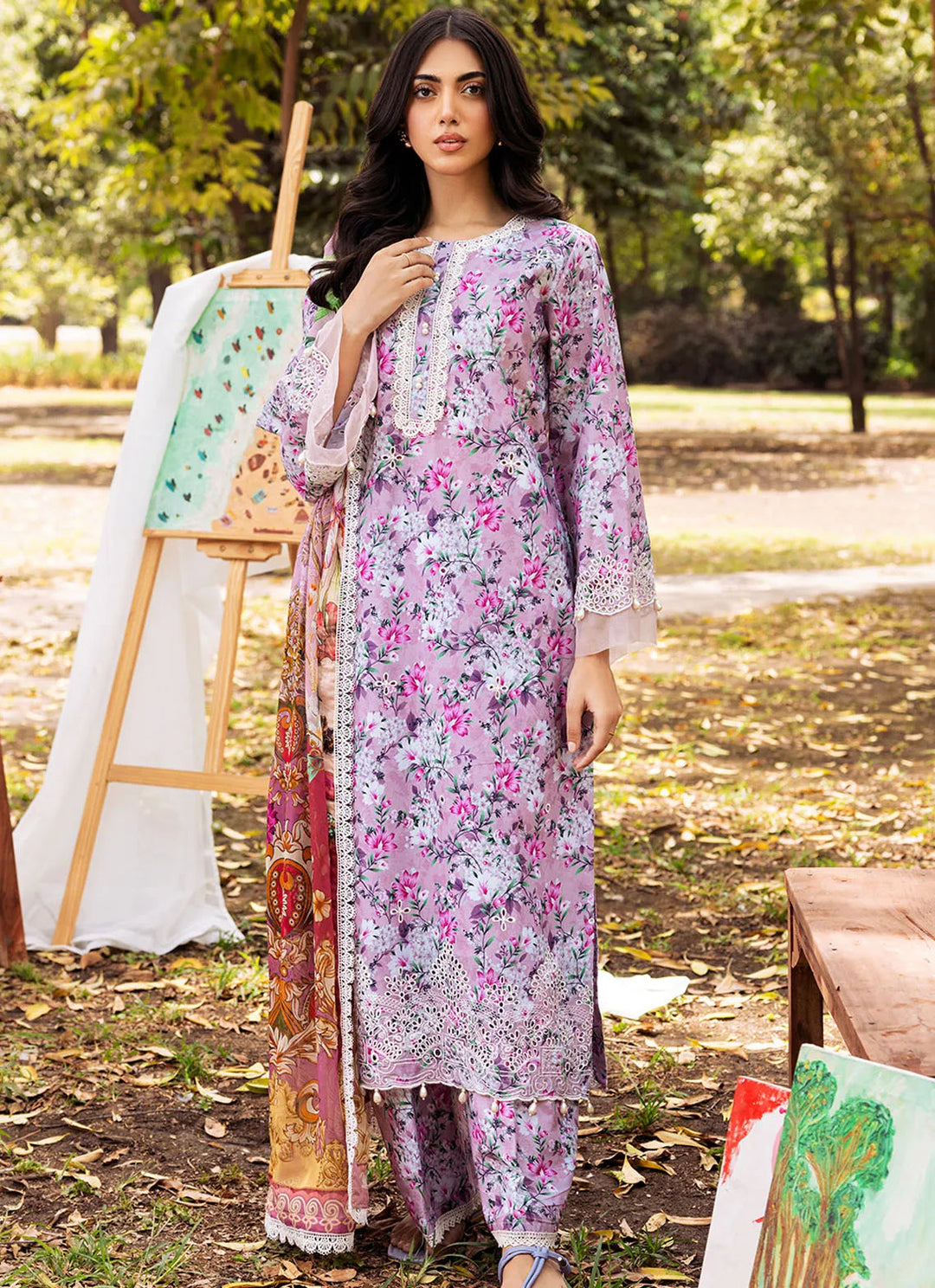 Bella By Fiona Embroidered Chikankari Suit Unstitched 3 Piece FO24B Orchidea - Summer Collection