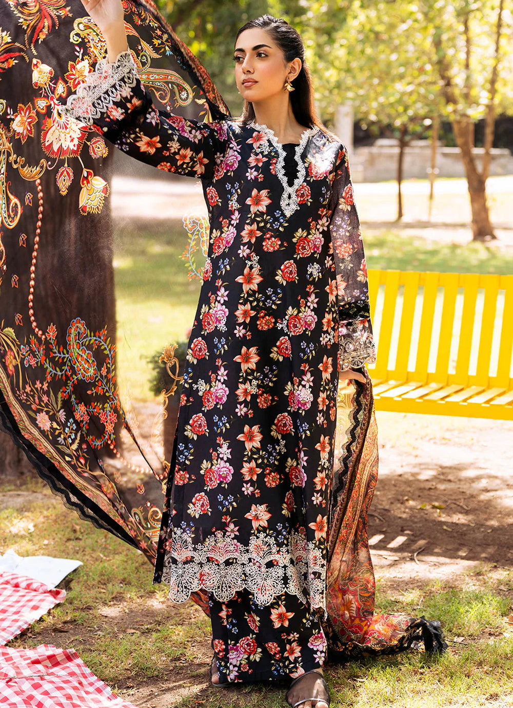 Bella By Fiona Embroidered Chikankari Suit Unstitched 3 Piece FO24B Papavero - Summer Collection