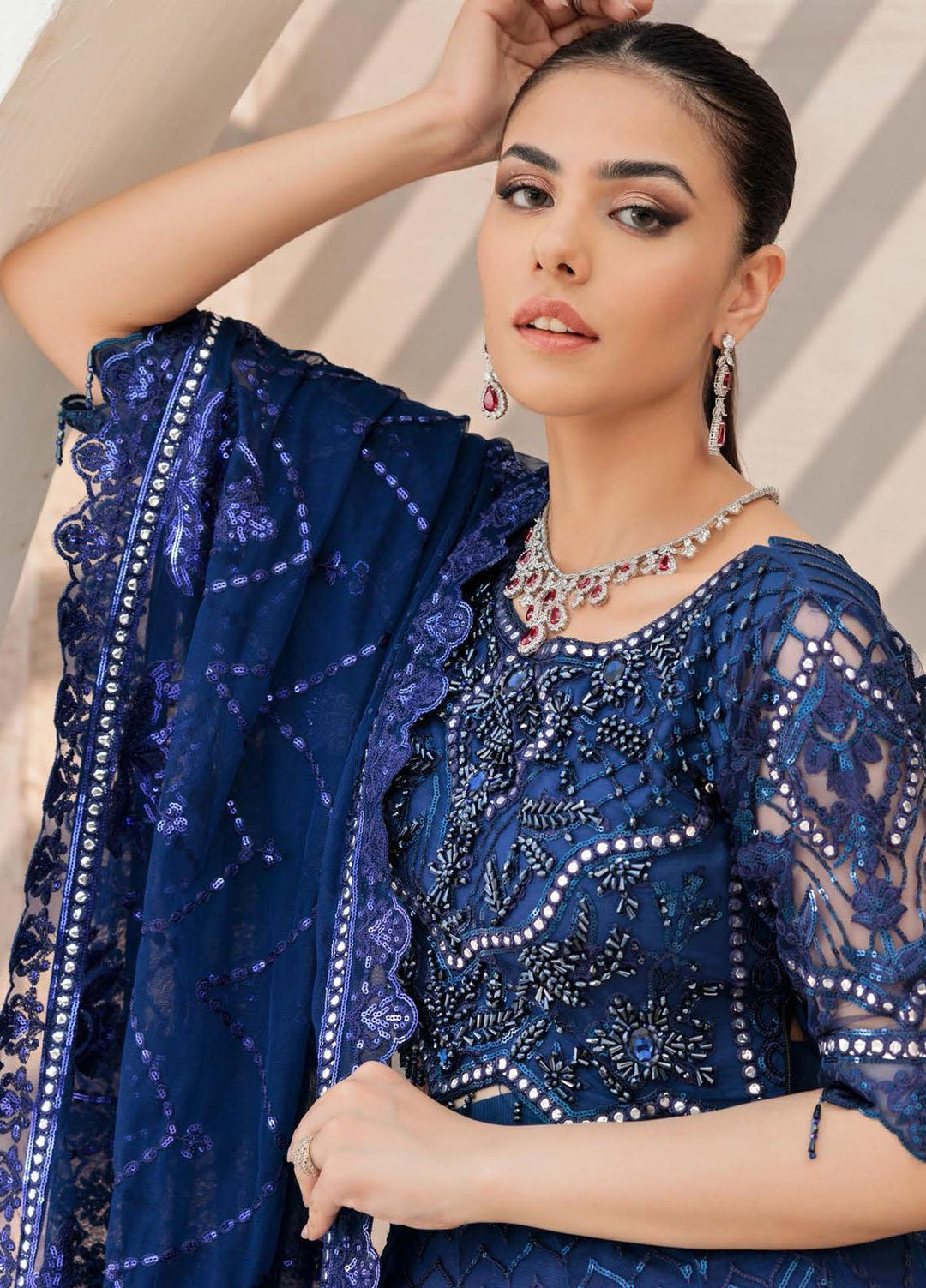 Belle Robe by Emaan Adeel Embroidered Net Suits Unstitched 3 Piece EA22BR-5 BL-510 - Luxury Collection