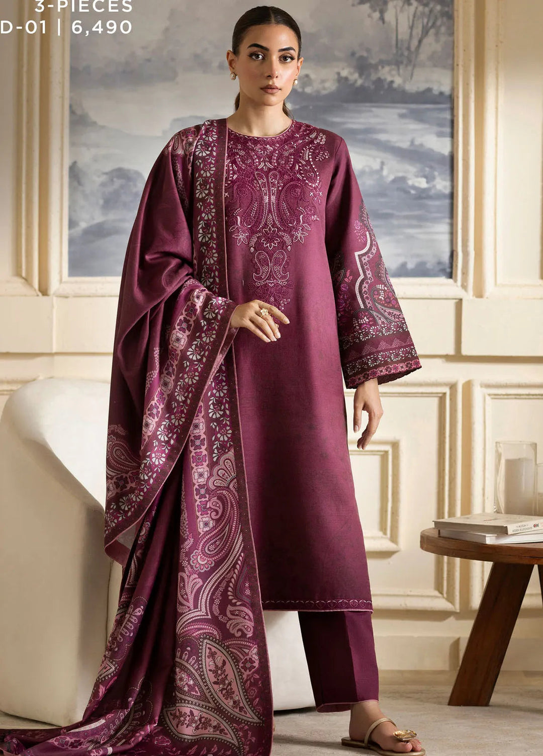 Bellini By Seran Embroidered Khaddar Suit Unstitched 3 Piece SRN24BW D-01 Elora - Winter Collection