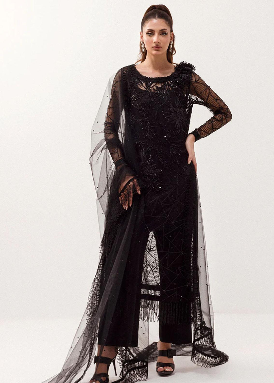Mushq Embroidered Net Suits Unstitched 3 Piece MQ24BM BOM-02 Helena - Luxury Collection