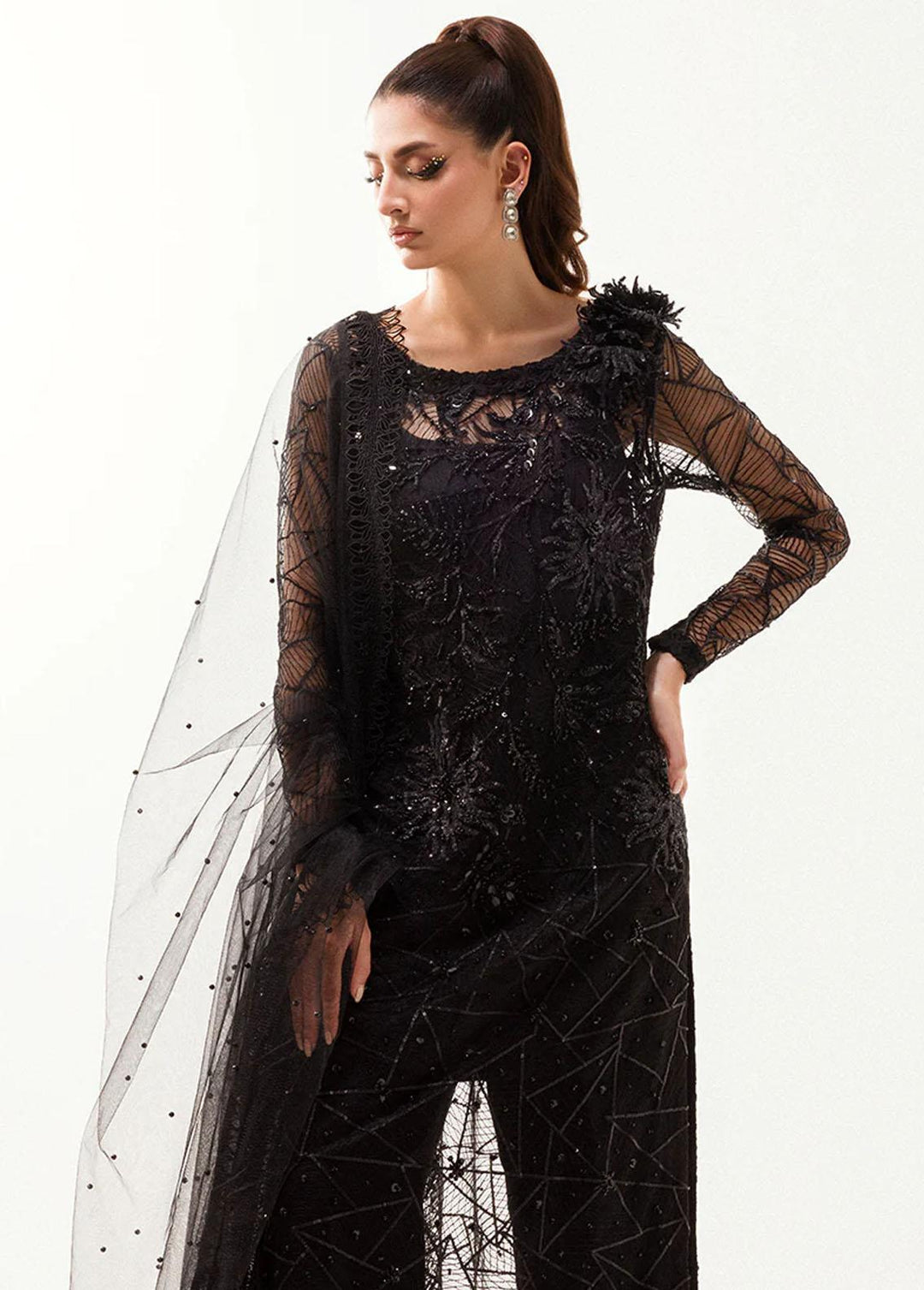 Mushq Embroidered Net Suits Unstitched 3 Piece MQ24BM BOM-02 Helena - Luxury Collection