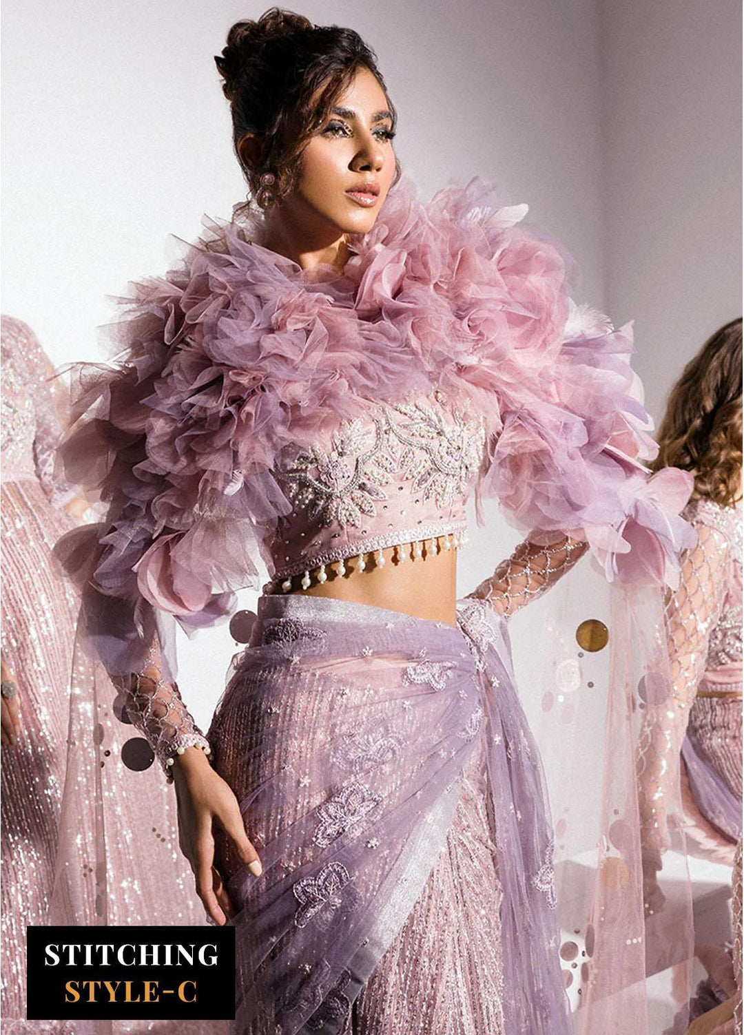 Mushq Embroidered Net Suits Unstitched 4 Piece MQ24BM BOM-05 Mabel - Luxury Collection