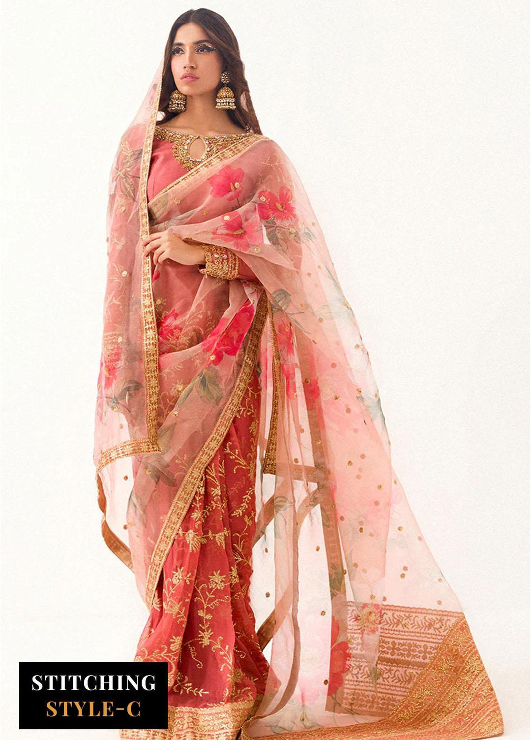 Mushq Embroidered Chiffon Suits Unstitched 4 Piece MQ24BM BOM-06 Coral Almond - Luxury Collection