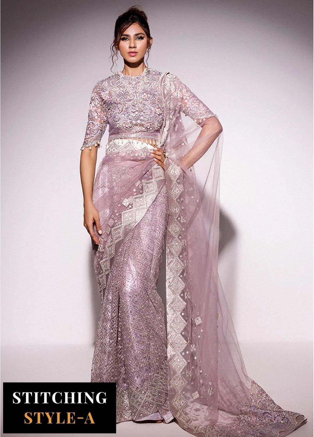 Mushq Embroidered Net Suits Unstitched 3 Piece MQ24BM BOM-10 Evening Haze - Luxury Collection