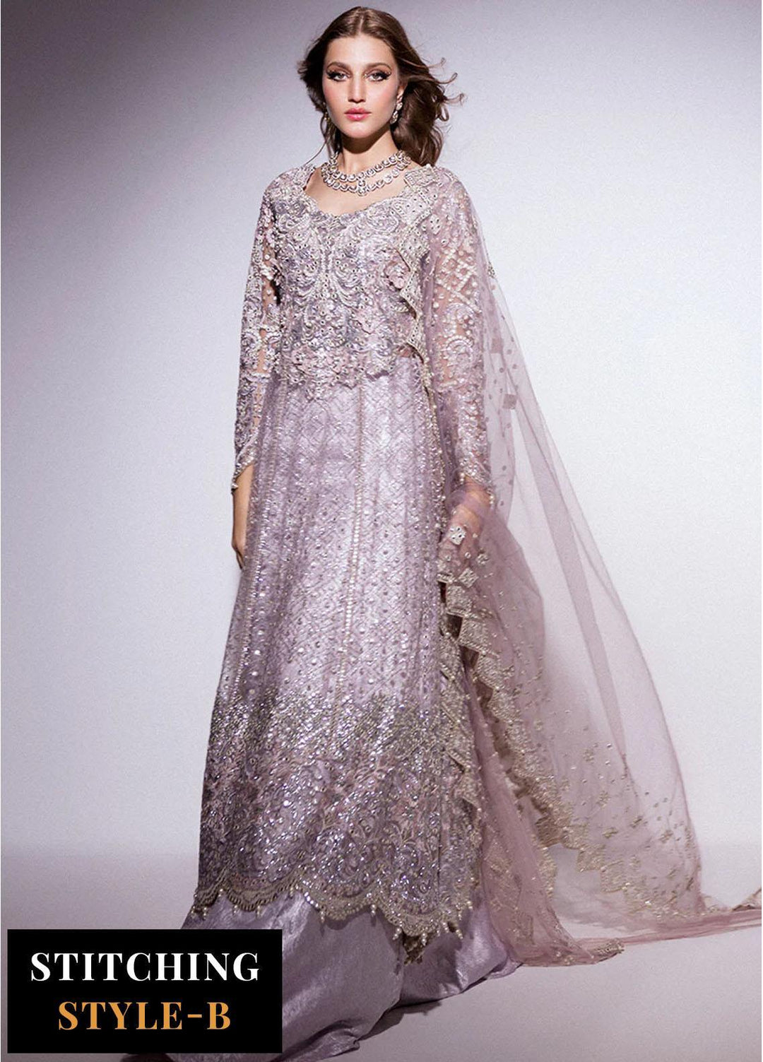 Mushq Embroidered Net Suits Unstitched 3 Piece MQ24BM BOM-10 Evening Haze - Luxury Collection