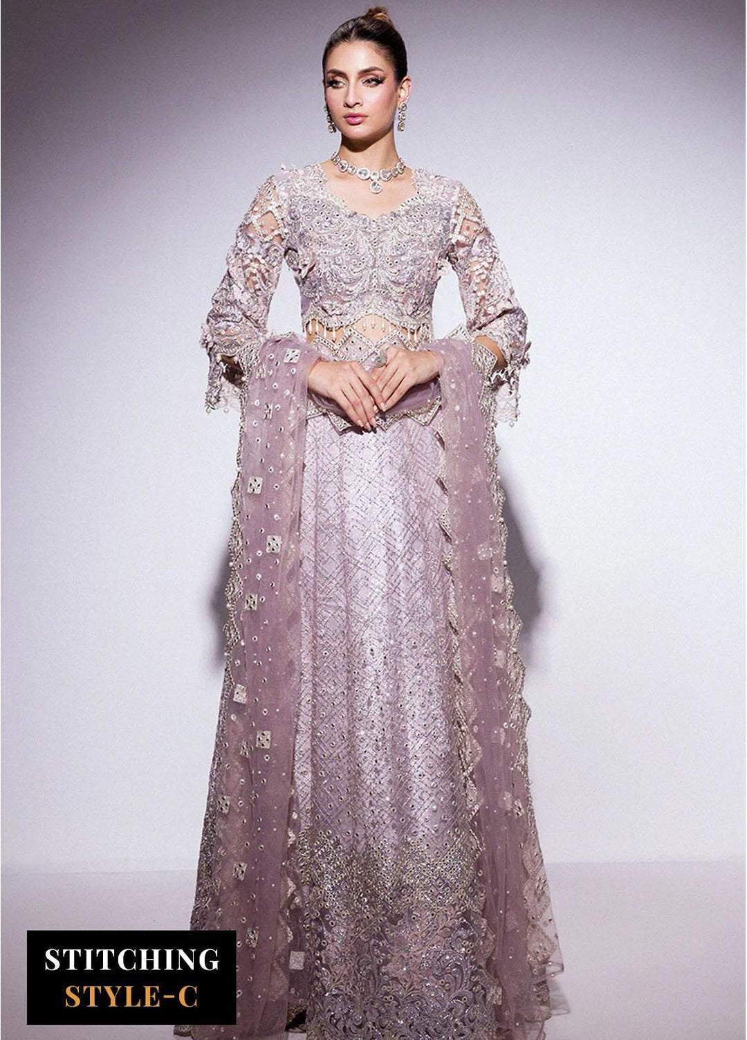 Mushq Embroidered Net Suits Unstitched 3 Piece MQ24BM BOM-10 Evening Haze - Luxury Collection
