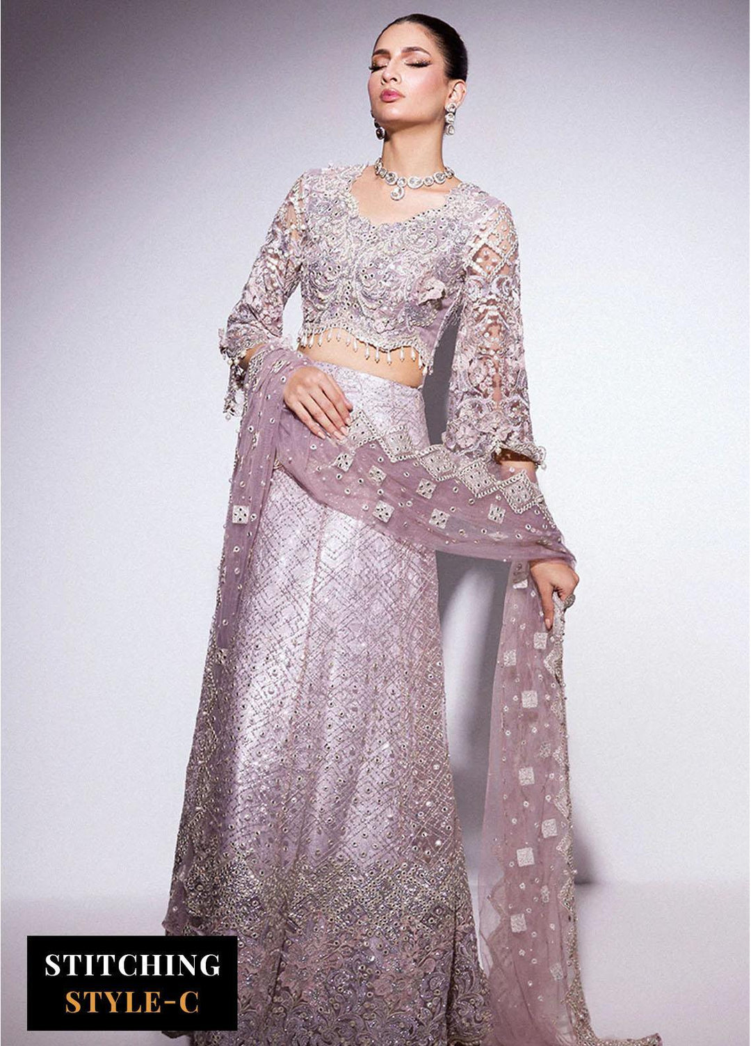 Mushq Embroidered Net Suits Unstitched 3 Piece MQ24BM BOM-10 Evening Haze - Luxury Collection