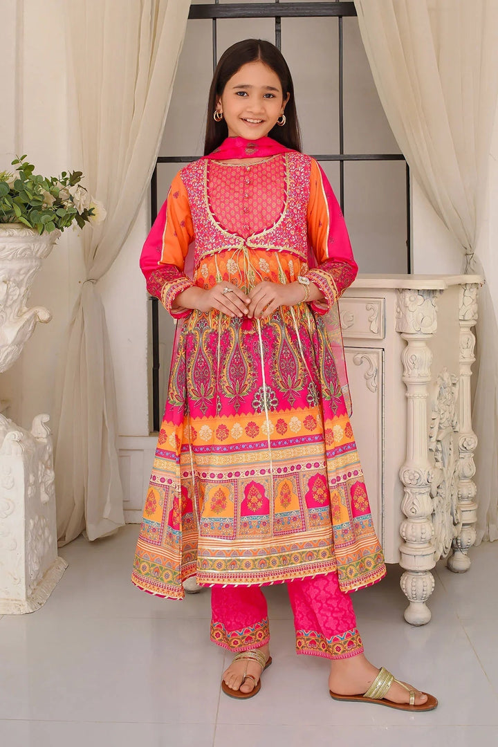 Ochre Girls Pret Printed Swiss Lawn 3 Piece Suit CORF-03 - Summer Collection