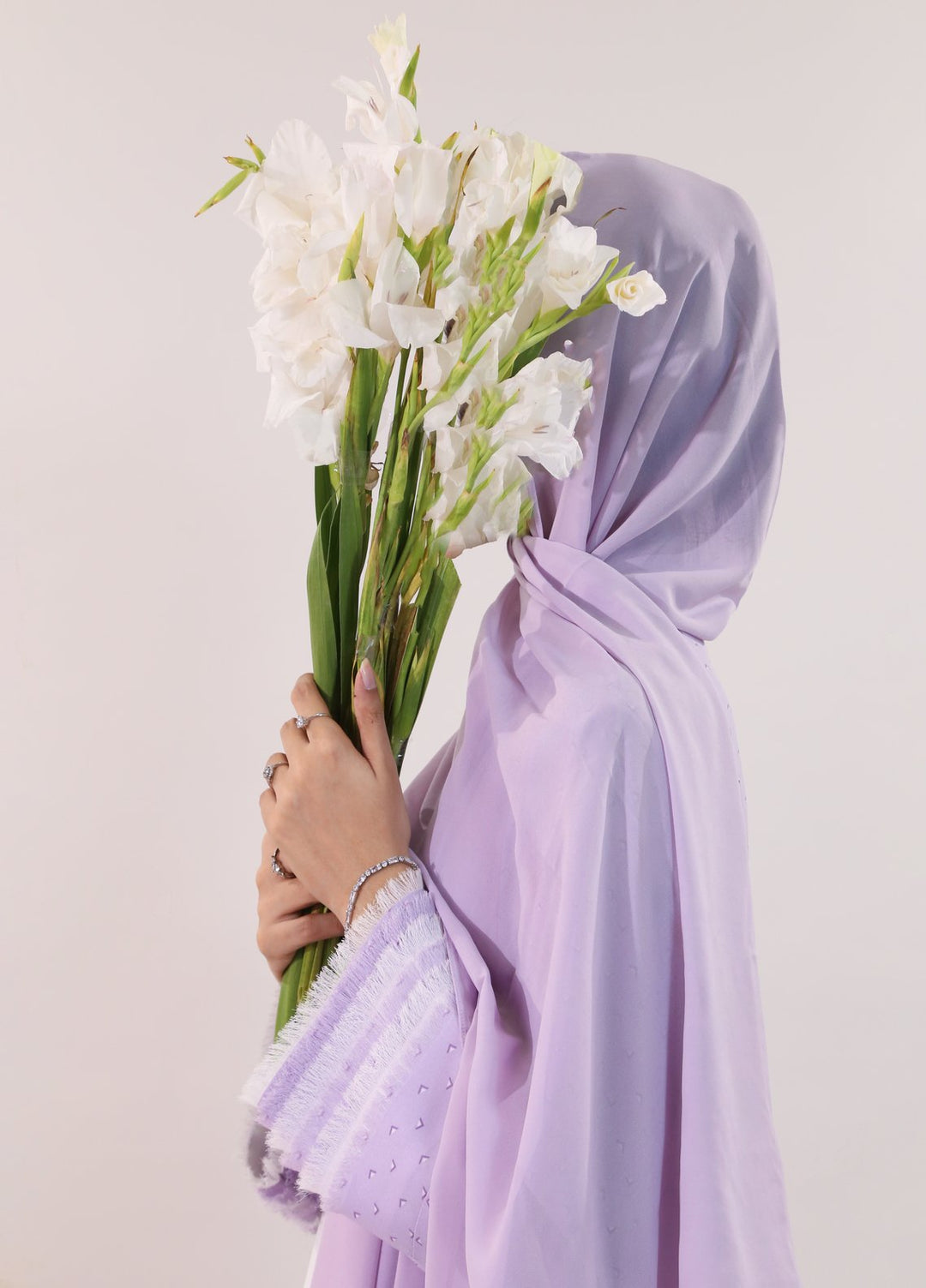 Bibayas Pret Embroidered Georgette 2 Piece Lavendar Haze Abaya