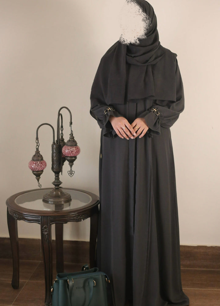 Bibayas Pret Plain Georgette 2 Piece Ash Abaya