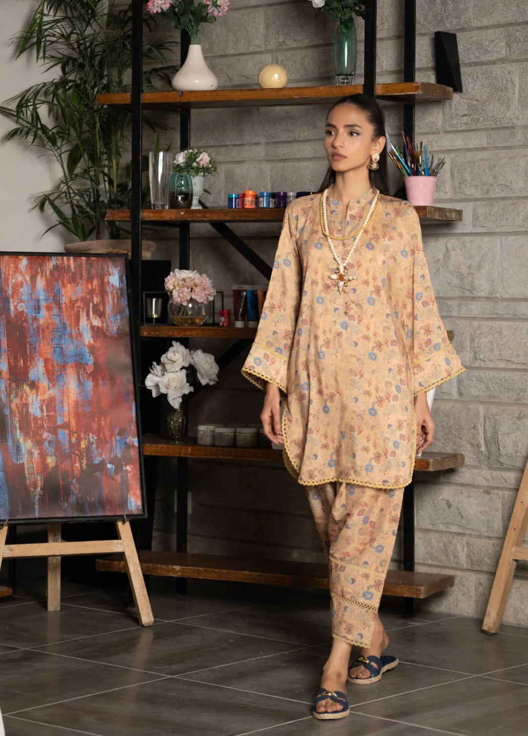 Bikharte Rung by Aisha Somaya Pret Printed Lawn Silk 2 Piece Suit Amber Crunch