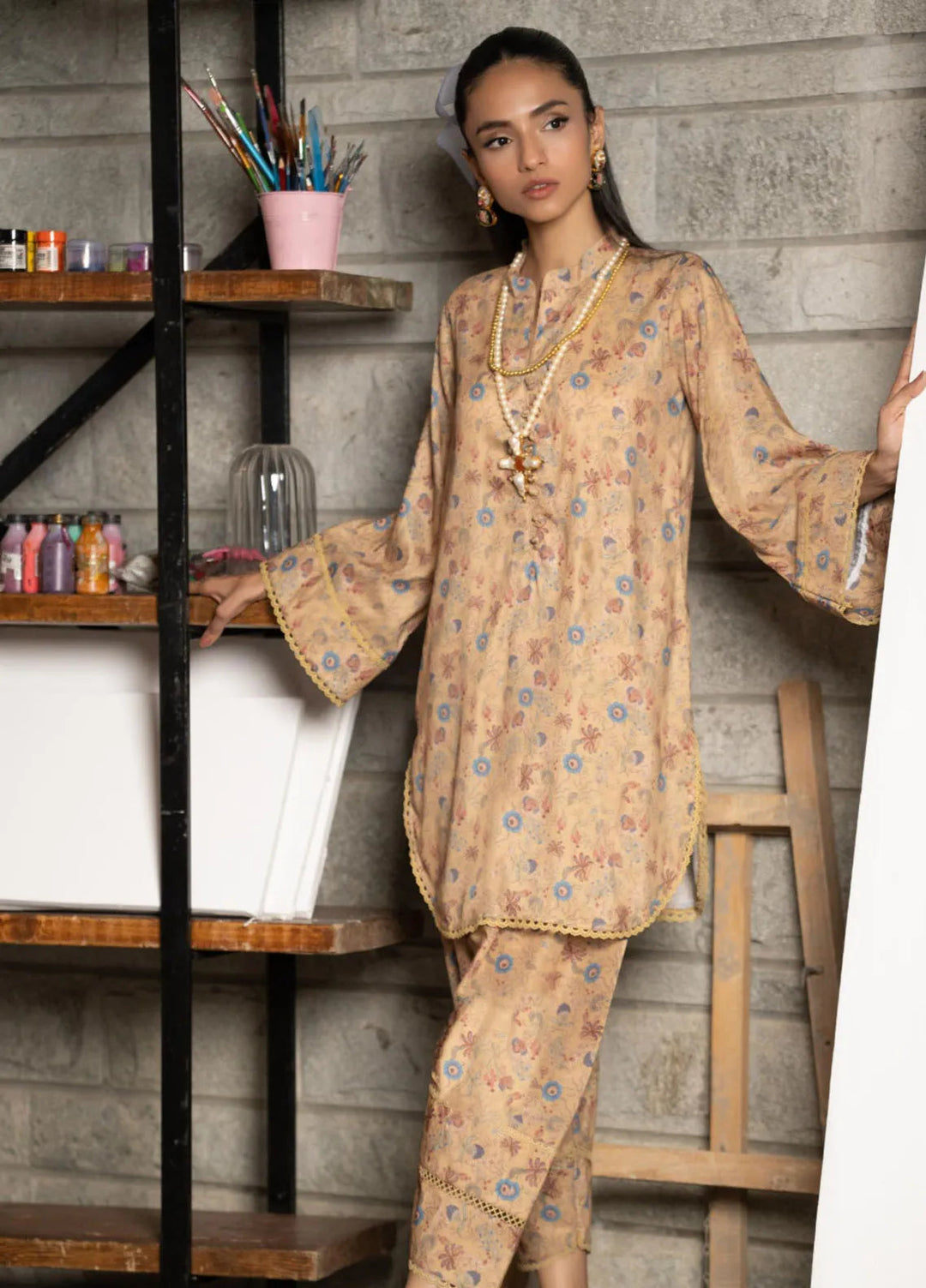 Bikharte Rung by Aisha Somaya Pret Printed Lawn Silk 2 Piece Suit Amber Crunch