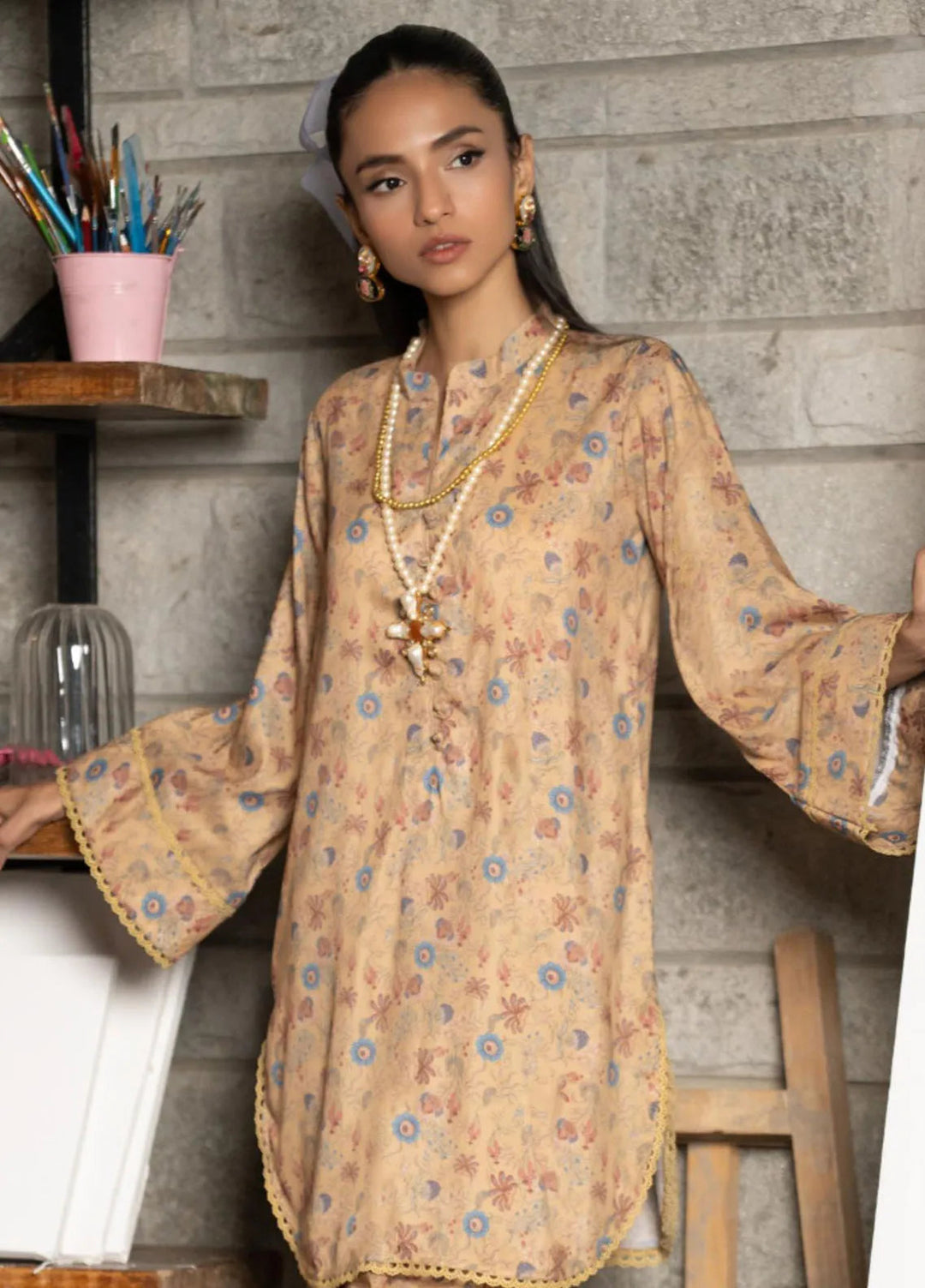 Bikharte Rung by Aisha Somaya Pret Printed Lawn Silk 2 Piece Suit Amber Crunch