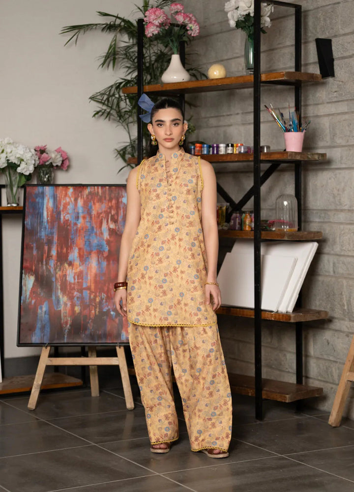 Bikharte Rung by Aisha Somaya Pret Printed Lawn Silk 2 Piece Suit Butterscotch Bliss