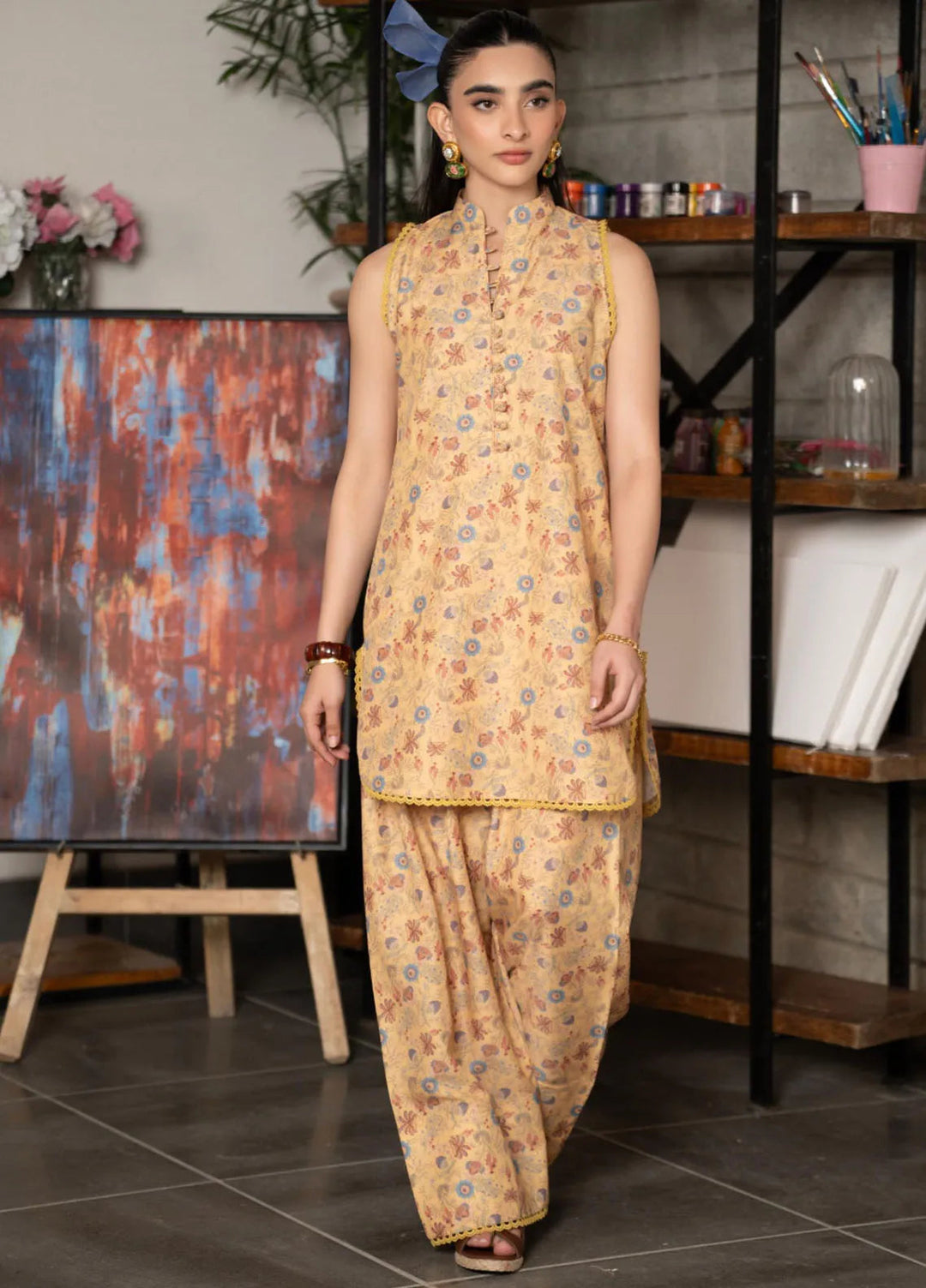 Bikharte Rung by Aisha Somaya Pret Printed Lawn Silk 2 Piece Suit Butterscotch Bliss