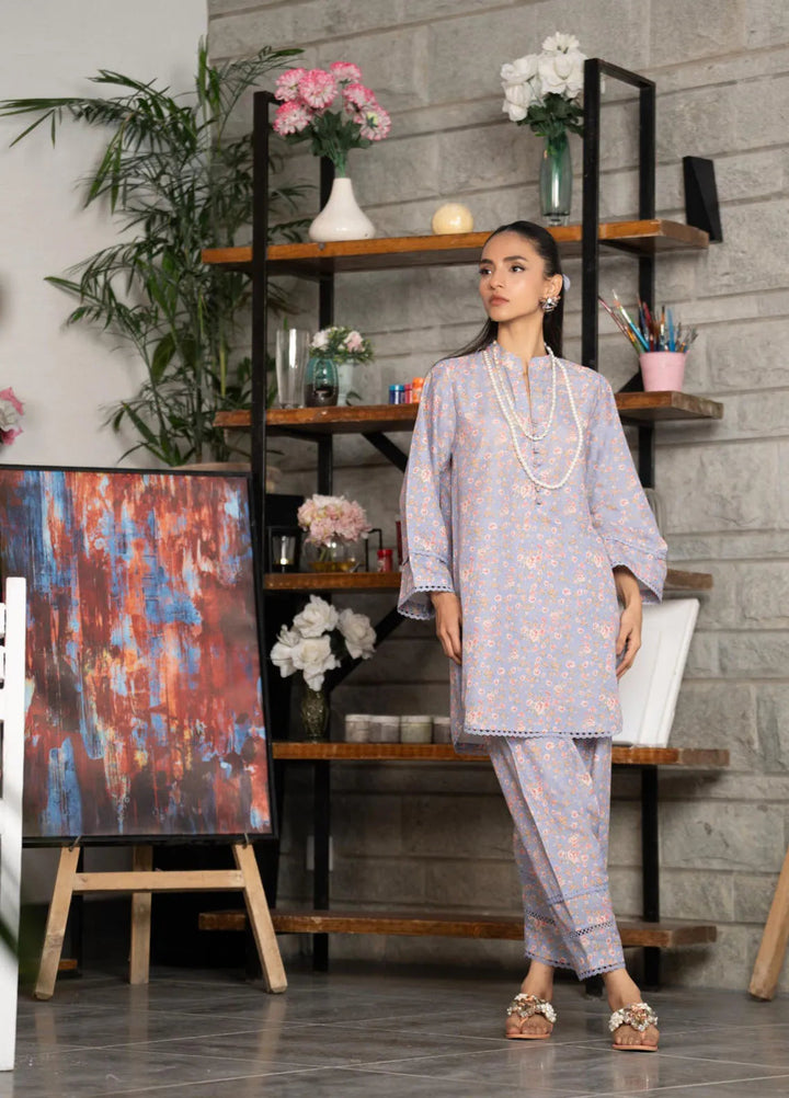 Bikharte Rung by Aisha Somaya Pret Printed Lawn Silk 2 Piece Suit Lavender Haze