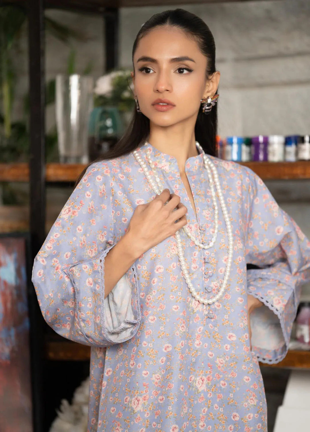 Bikharte Rung by Aisha Somaya Pret Printed Lawn Silk 2 Piece Suit Lavender Haze