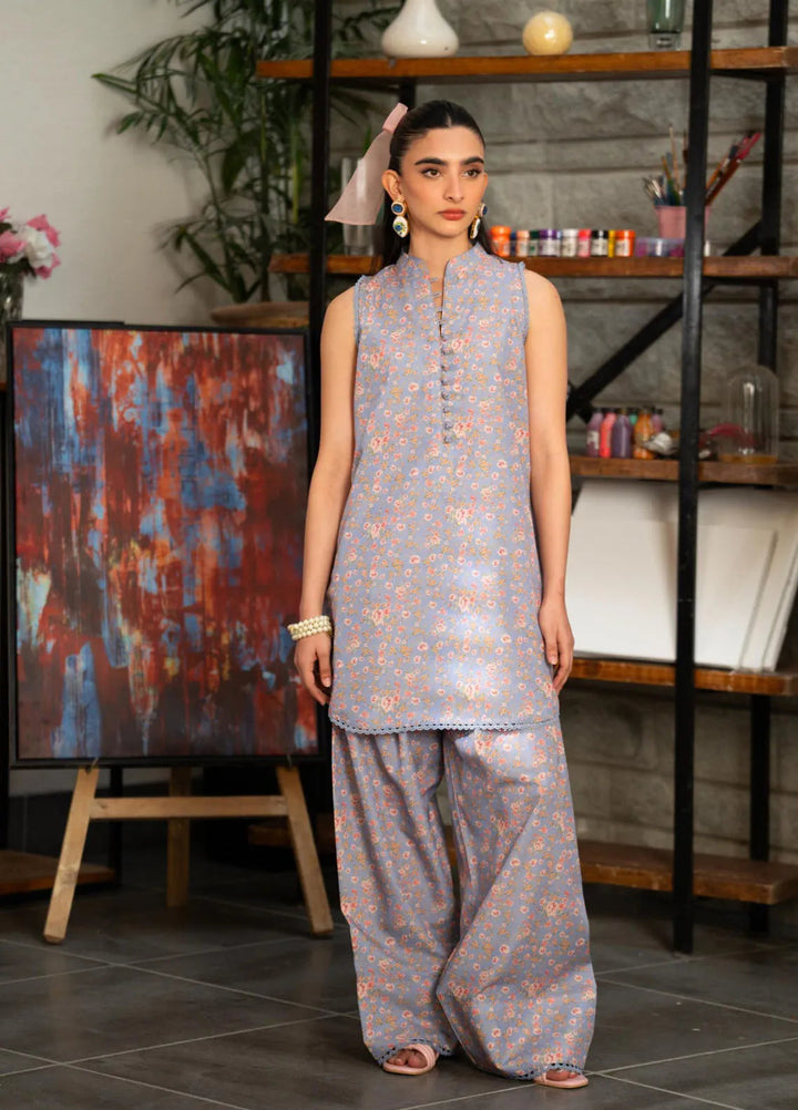 Bikharte Rung by Aisha Somaya Pret Printed Lawn Silk 2 Piece Suit Lilac Meadow