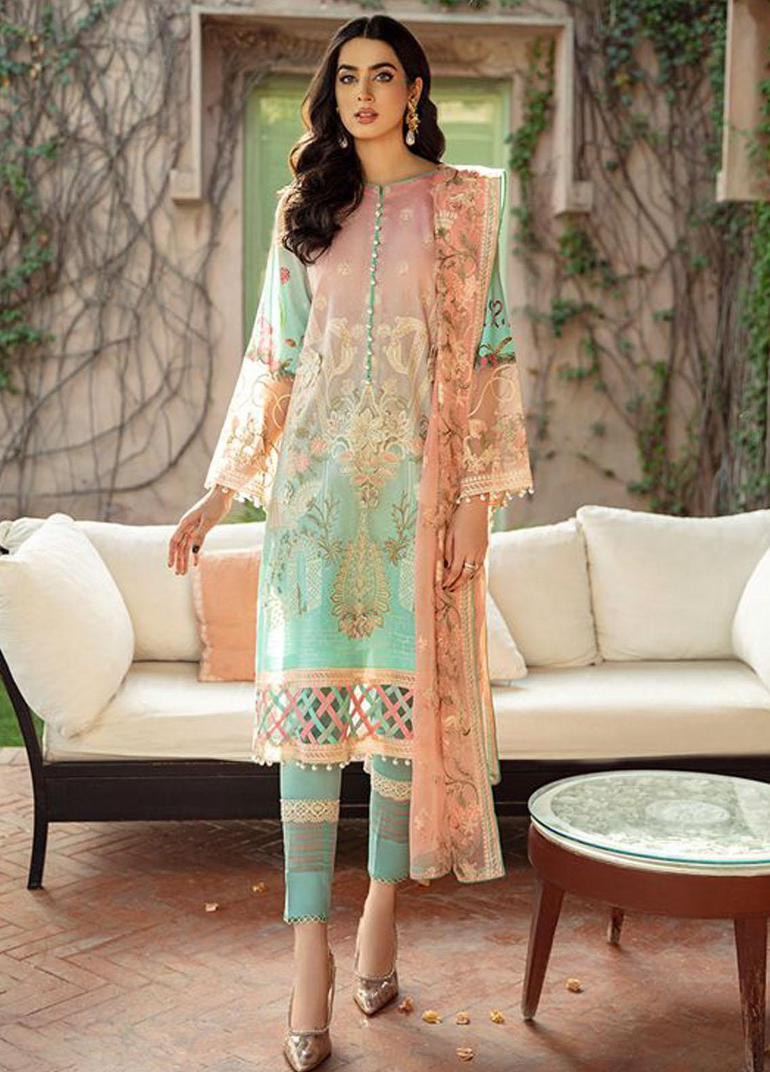 BIN ILYAS Embroidered Lawn Suits Unstitched 3 Piece BI21LL 1-A - Summer Collection
