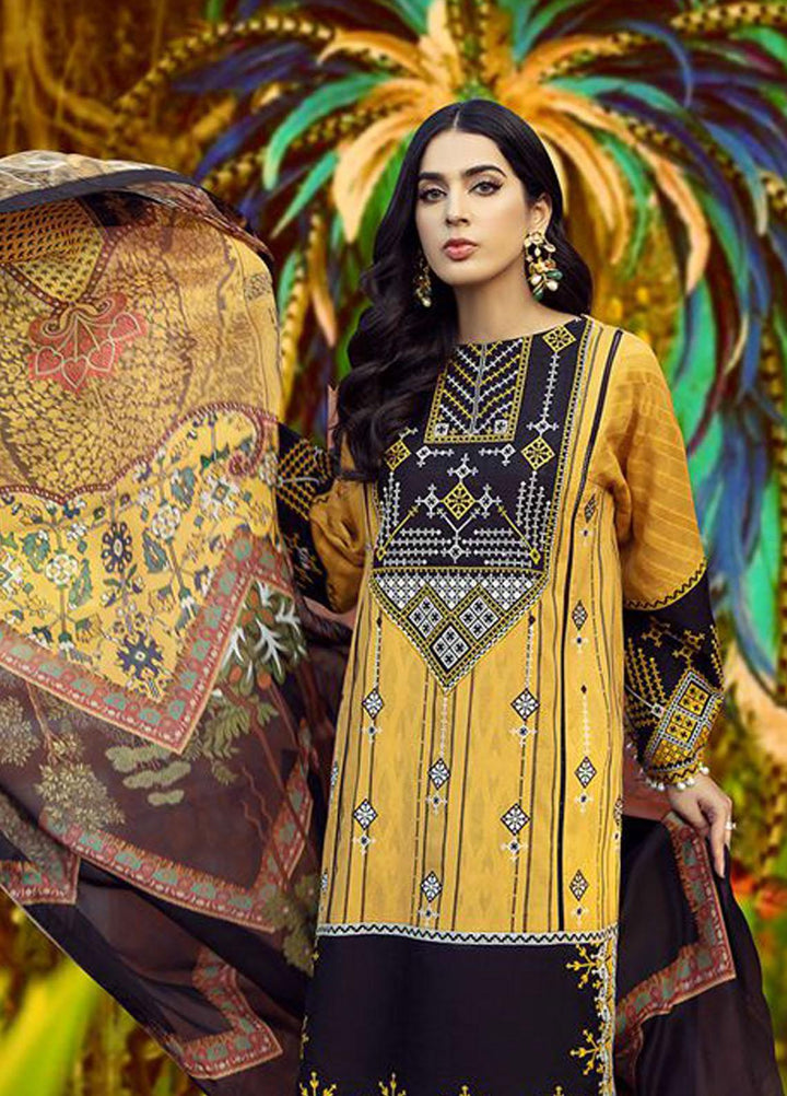 BIN ILYAS Embroidered Lawn Suits Unstitched 3 Piece BI21LL 4-B - Summer Collection