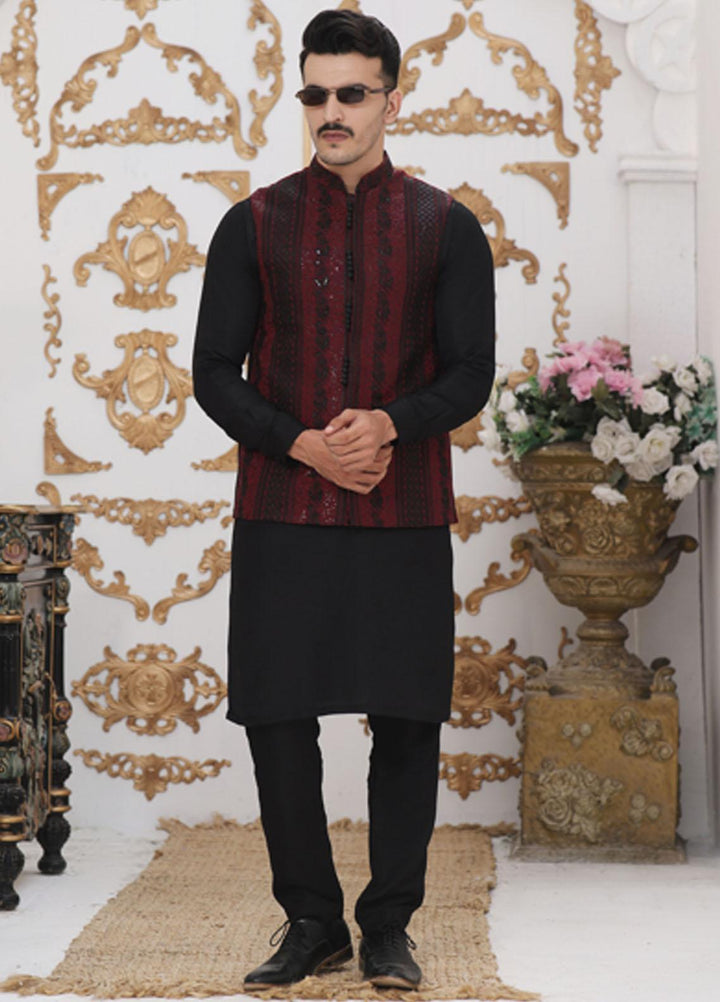 Bin Musab Raw Silk Formal 3 Piece Suit for Men -  BM-000034 Deepberry Yan