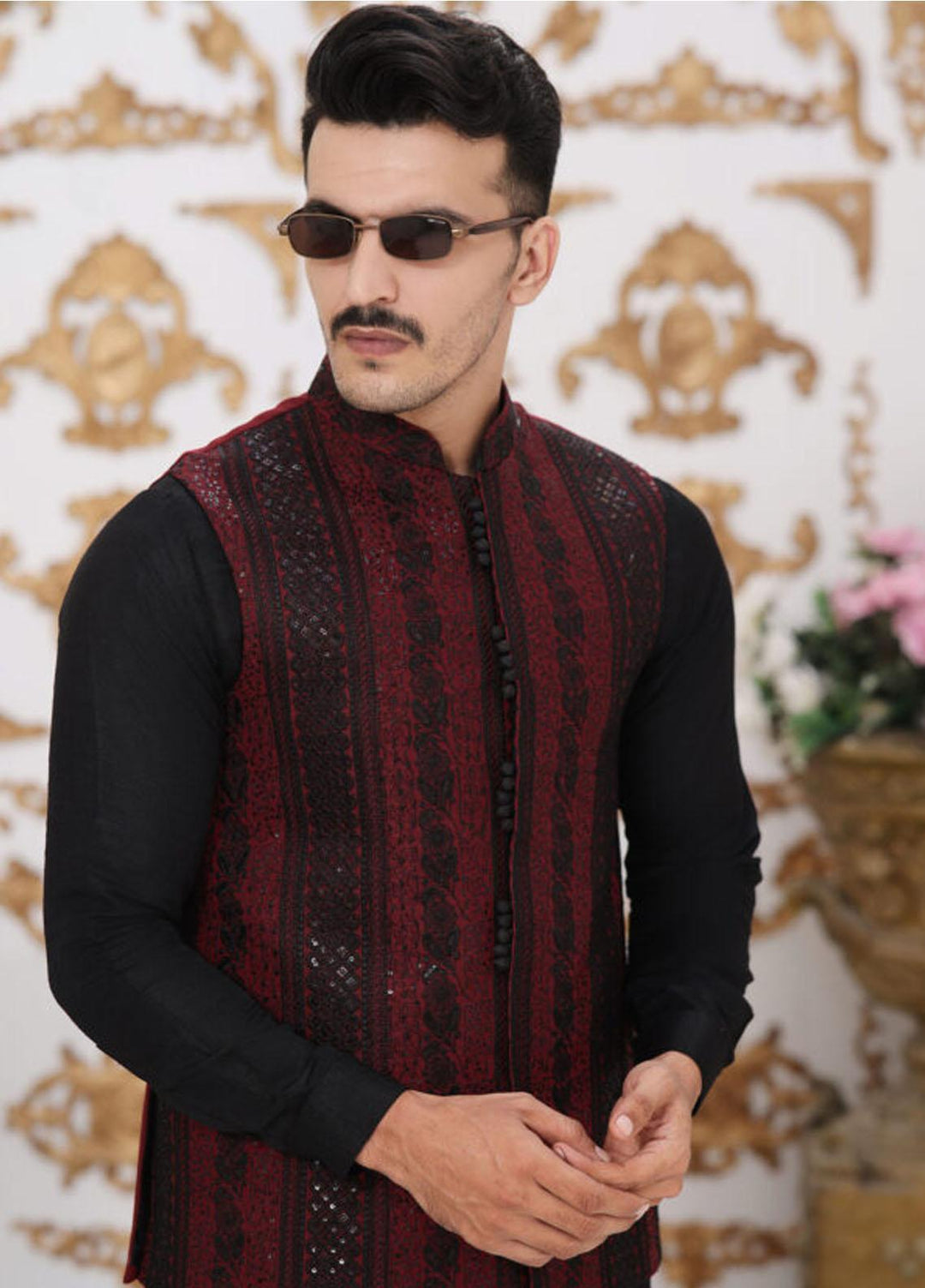 Bin Musab Raw Silk Formal 3 Piece Suit for Men -  BM-000034 Deepberry Yan