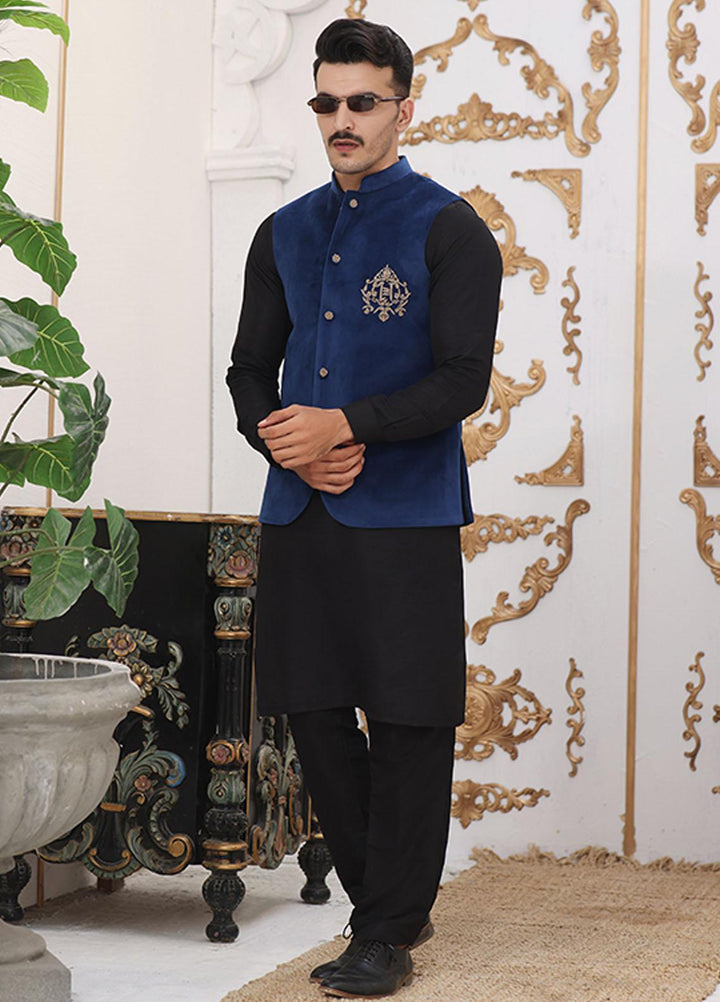 Bin Musab Raw Silk Formal Men 3 Piece Suit -  BM-000037 Iris Blue