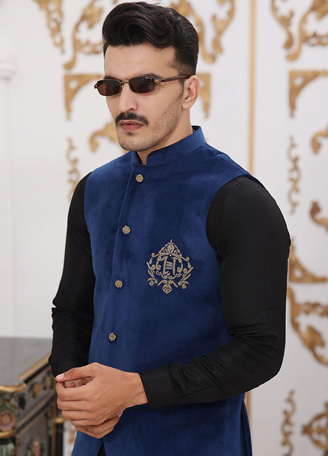 Bin Musab Raw Silk Formal Men 3 Piece Suit -  BM-000037 Iris Blue
