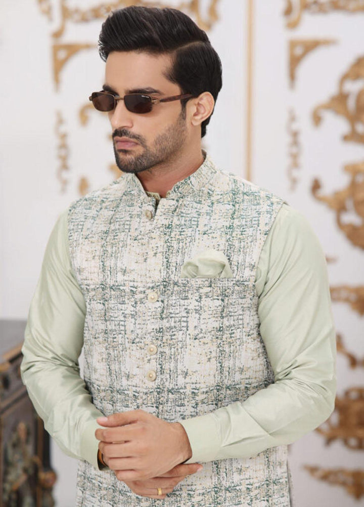 Bin Musab Jacquard Formal Men 3 Piece Suit -  BM-000039 Mint Cream