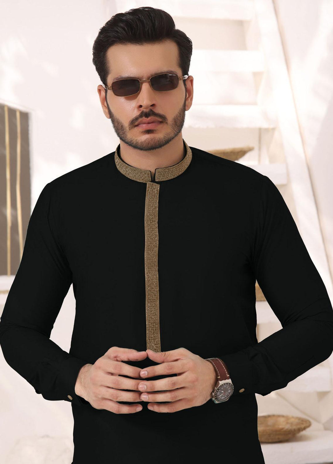 Bin Musab Silk Formal Kameez Shalwar for Men -  BM-000042 Carbon Black