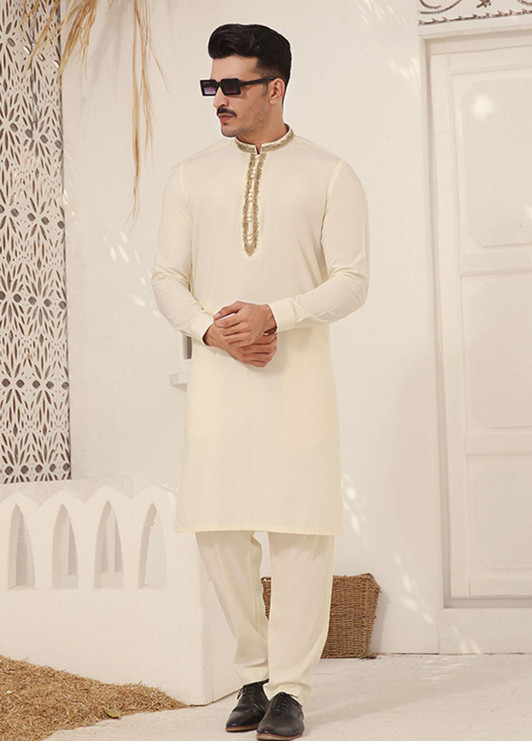 Bin Musab Blended Formal Kurta Pajama for Men -  BM-000001 Sand Castle
