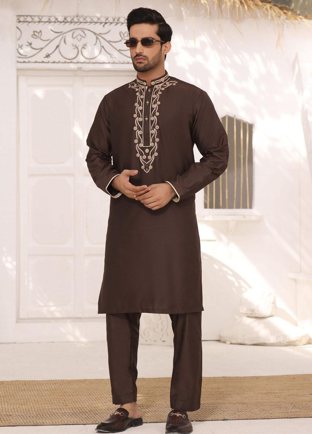 Bin Musab Silk Formal Kurta Pajama for Men -  BM-000005 Desert Brownze
