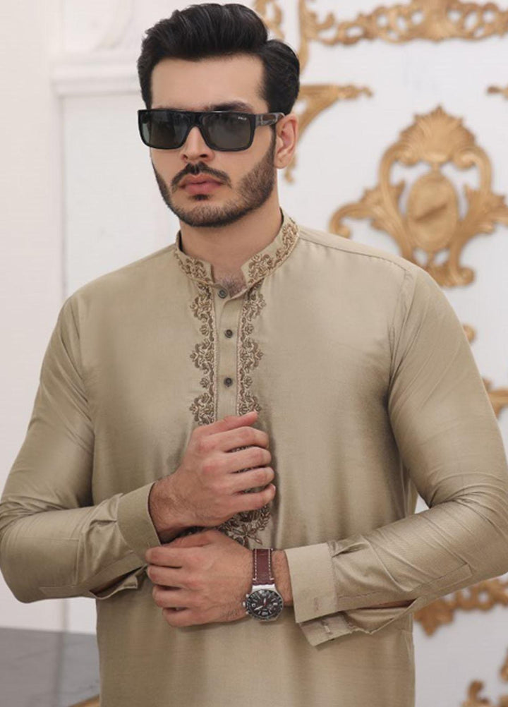 Bin Musab Silk Formal Kurta Pajama for Men -  BM-000007 Golden Rod