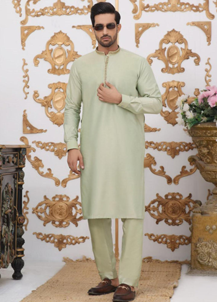 Bin Musab Silk Formal Men Kurta Pajama -  BM-000008 Hookers Green