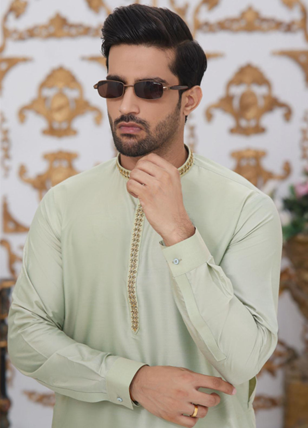 Bin Musab Silk Formal Men Kurta Pajama -  BM-000008 Hookers Green