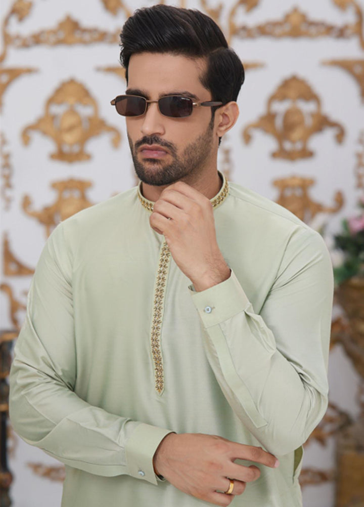Bin Musab Silk Formal Men Kurta Pajama -  BM-000008 Hookers Green