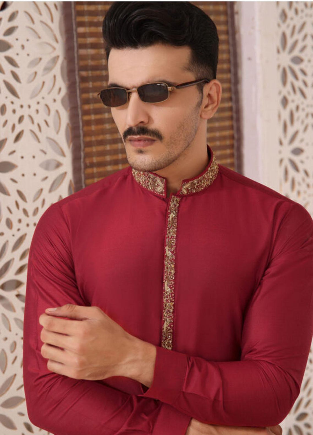Bin Musab Cotton Silk Formal Kameez Shalwar for Men -  BM-000009 Mayan Red