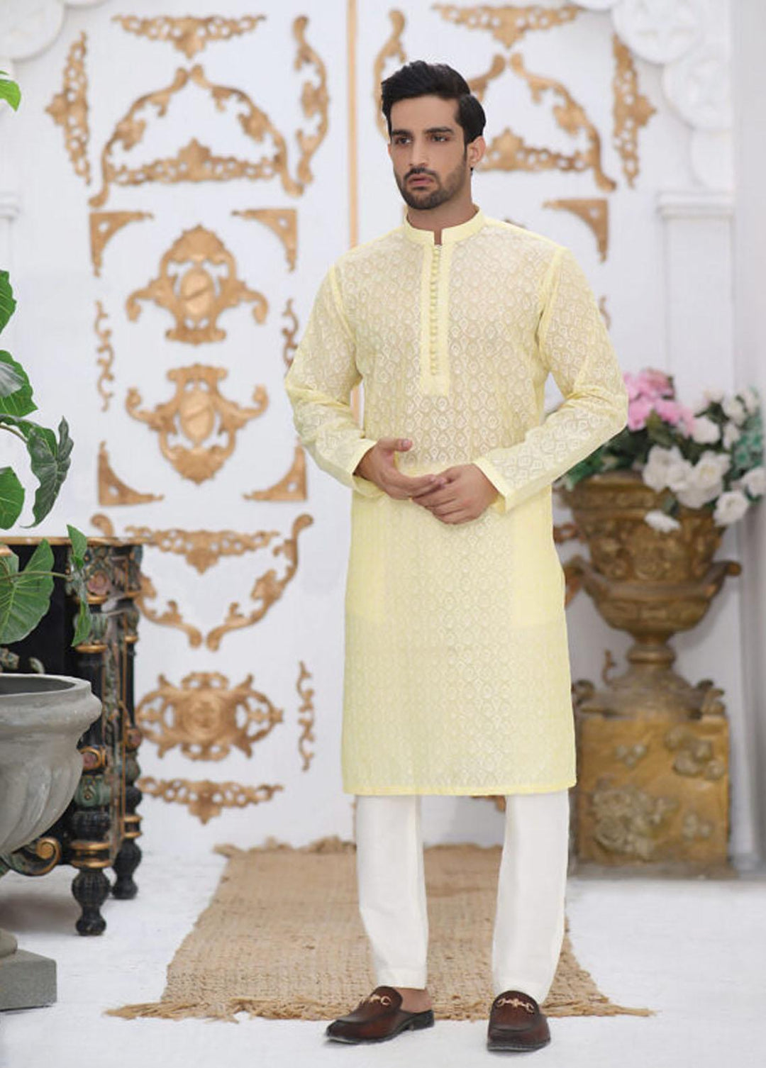 Bin Musab Cotton Formal Kurta Pajama for Men -  BM-000012 Laser Lemon