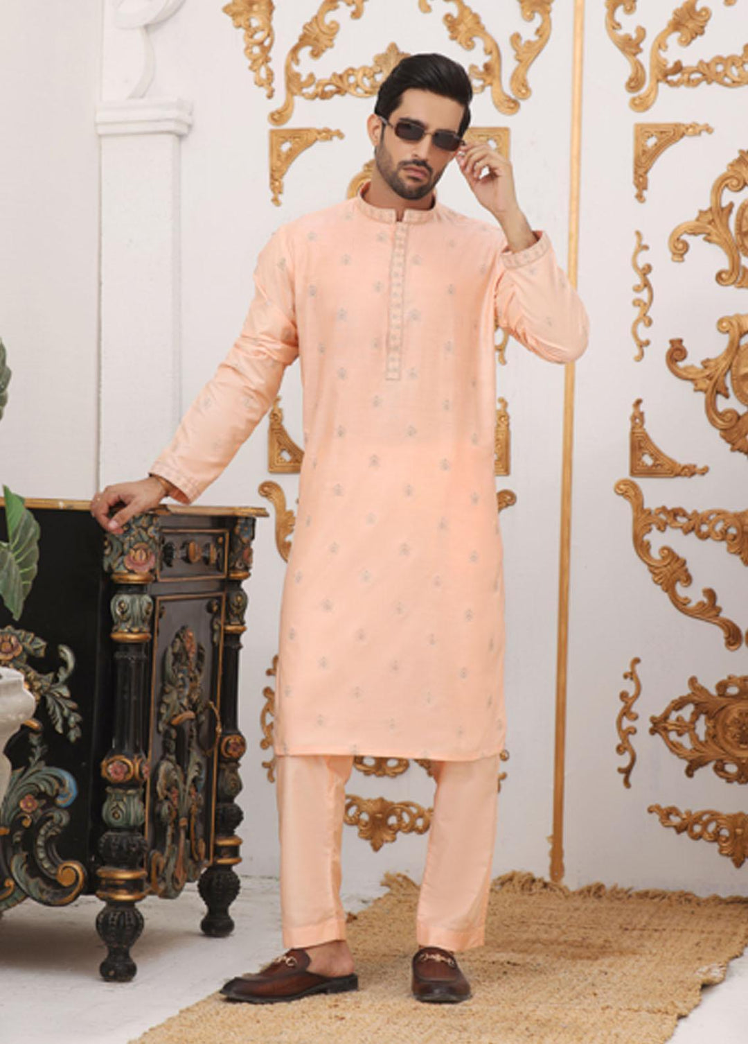 Bin Musab Cotton Silk Formal Men Kurta Pajama -  BM-000016 Mystrey Rose
