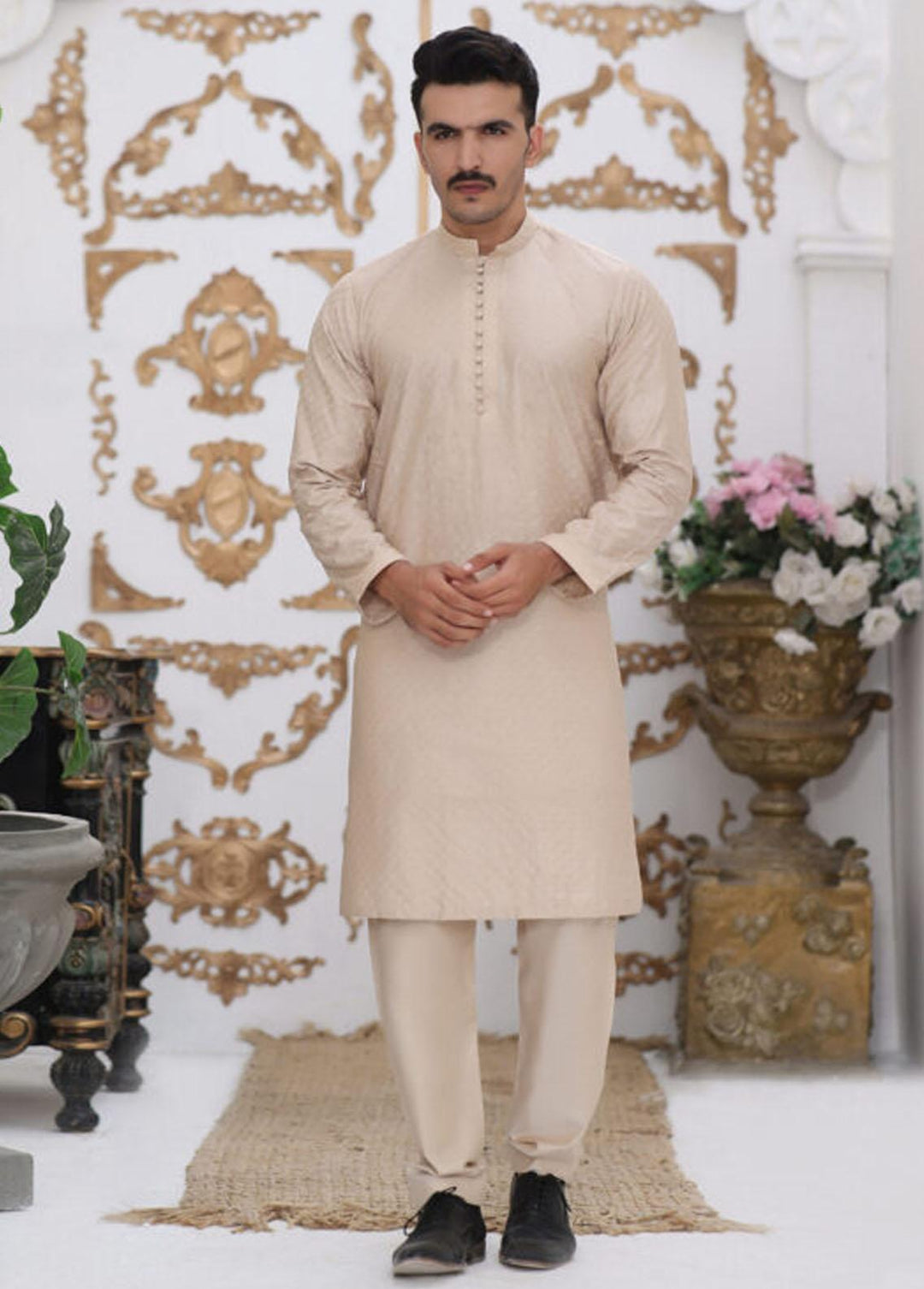 Bin Musab Cotton Silk Formal Kurta Pajama for Men -  BM-000031 Marian Almond