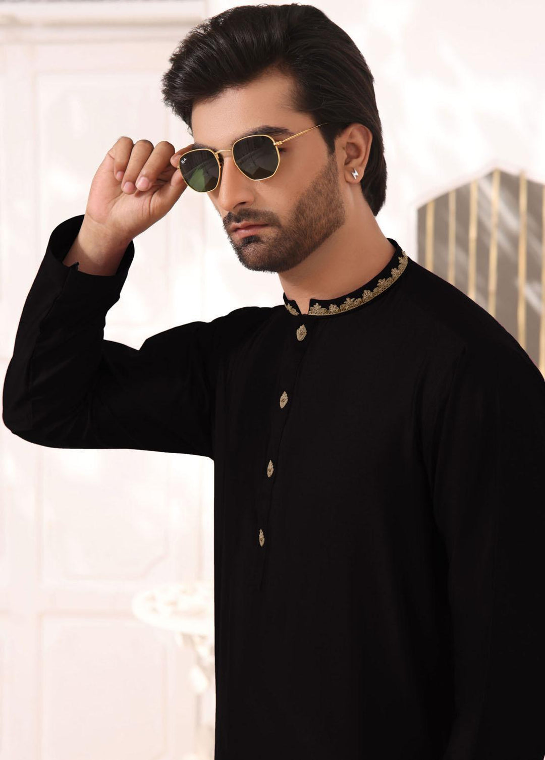 Bin Musab Silk Formal Men Kurta Pajama -  BM-000045 Black Bean