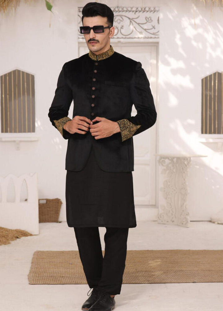 Bin Musab Velour   Prince Coat for Men -  BM-000028 Alsker Black